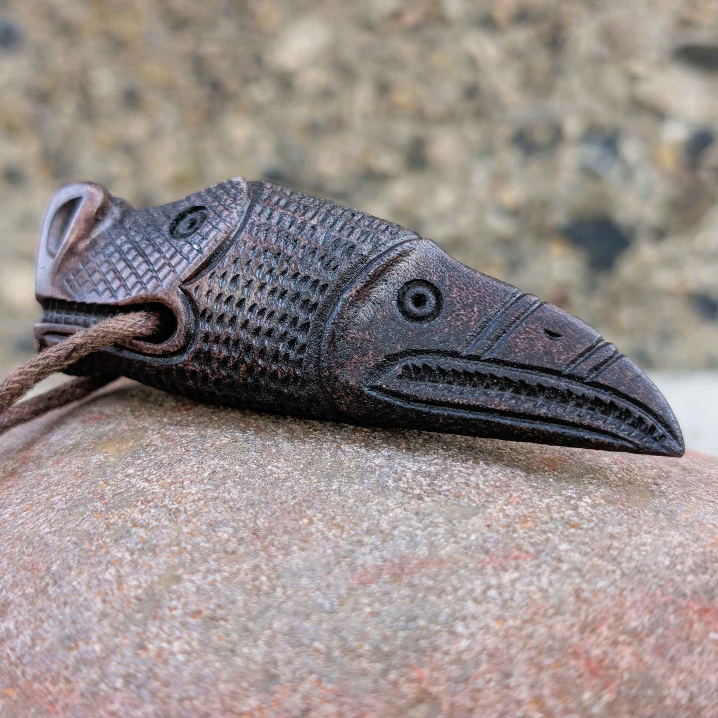 Norse Dragon and Raven Pendant, Hand-Carved Moose Antler Amulet