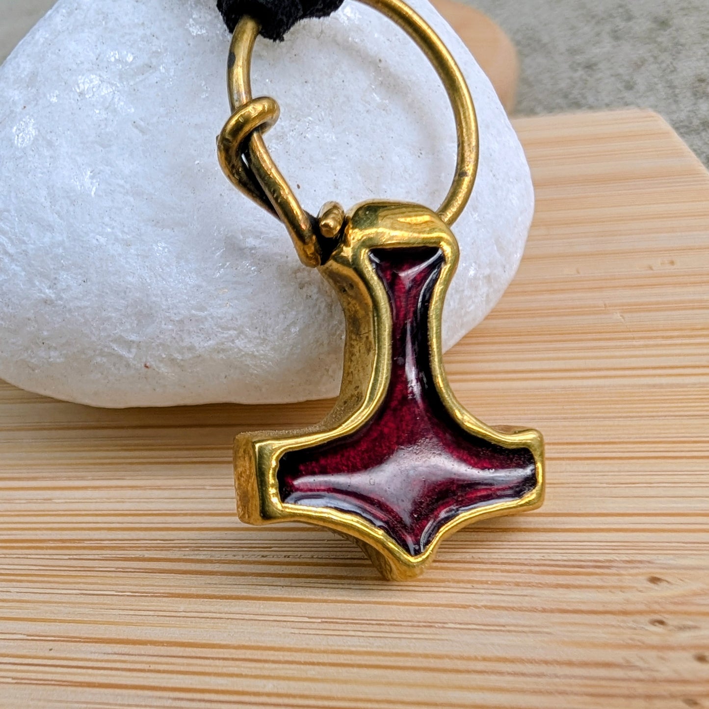 Mjolnir Pendant with Red Enamel and Ring Connector – Battlefield Brass