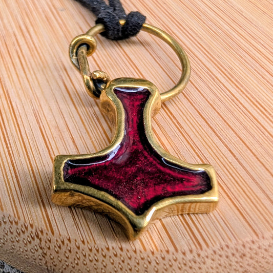 Mjolnir Pendant with Red Enamel and Ring Connector – Battlefield Brass