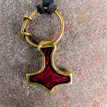 Mjolnir Pendant with Red Enamel and Ring Connector – Battlefield Brass