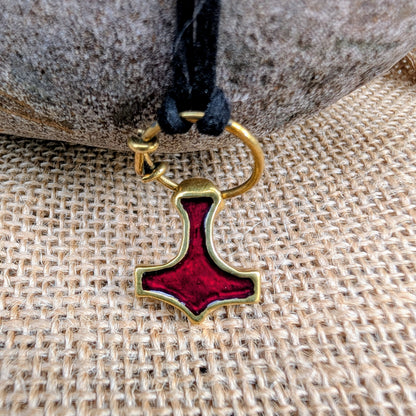 Mjolnir Pendant with Red Enamel and Ring Connector – Battlefield Brass