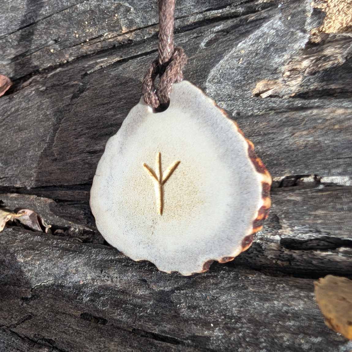 Helm of Awe Moose Antler Pendant with Algiz Rune, Hand-Carved Viking Amulet