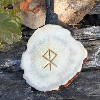 Double-Sided Viking Antler Pendant with Helm of Awe and Courage Bindrune