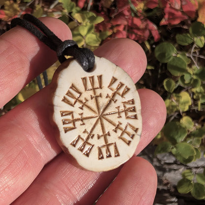 Vegvisir Compass Pendant – Hand-Carved Moose Antler Pagan Necklace
