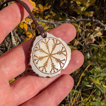 Helm of Awe Moose Antler Pendant with Algiz Rune, Hand-Carved Viking Amulet