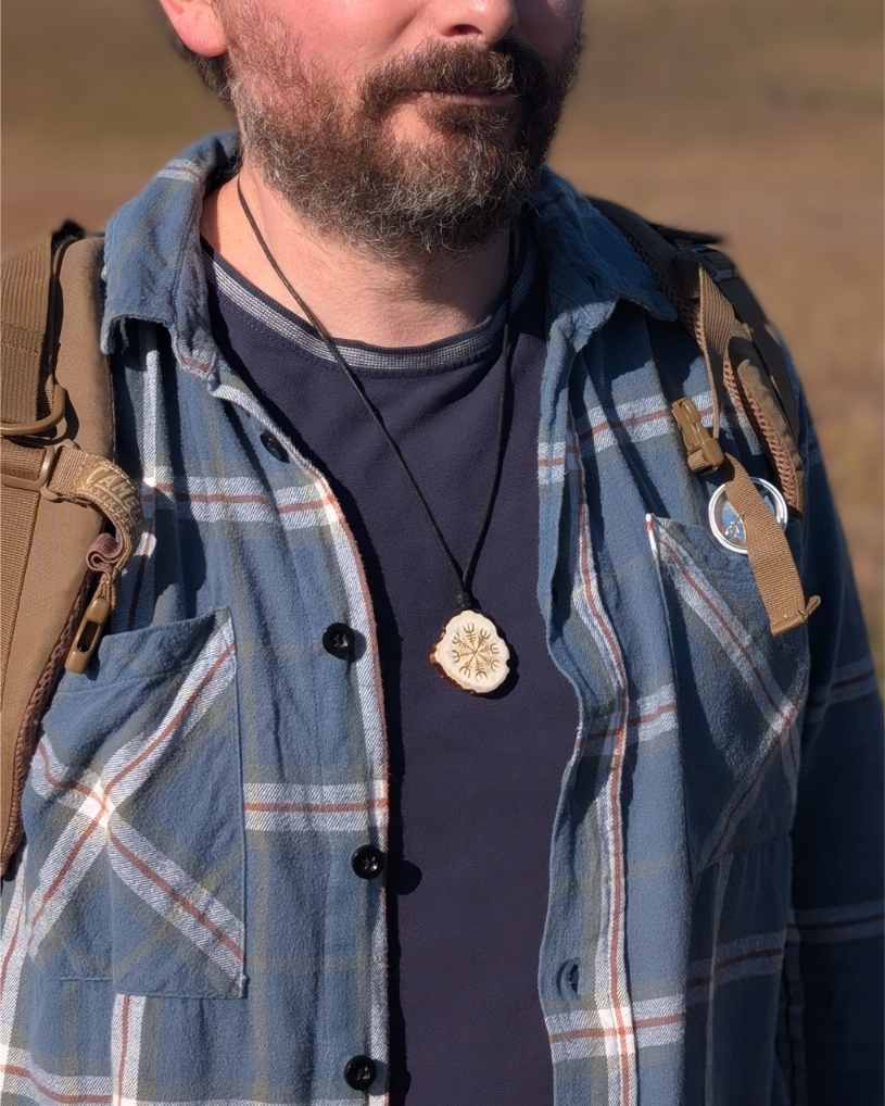 Double-Sided Viking Antler Pendant with Helm of Awe and Courage Bindrune
