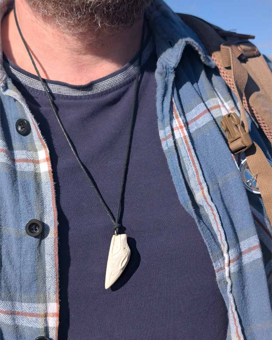 Wolf Pendant with Týr Rune, Viking-Style Hand-Carved Antler Amulet