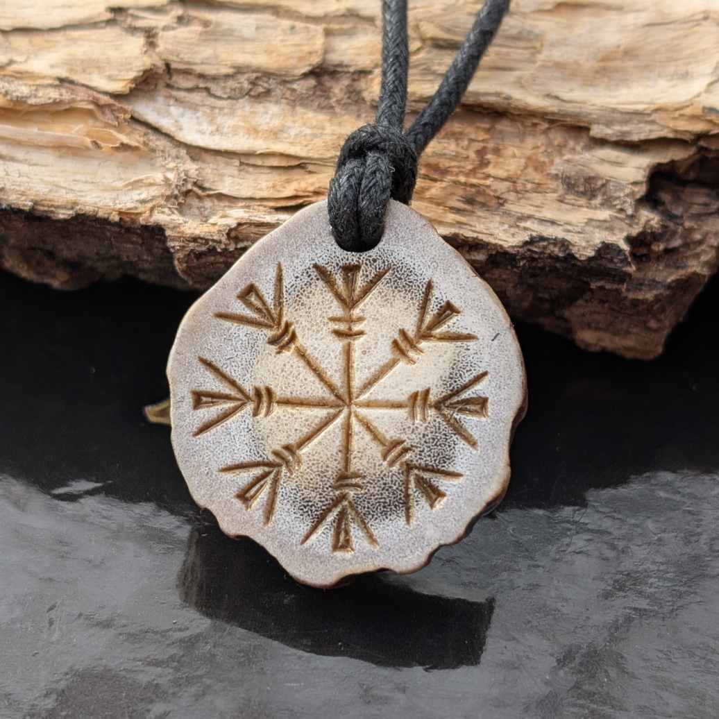 Helm of Awe & Bindrune Moose Antler Pendant, Hand-Carved Viking Amulet