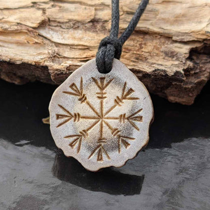 Helm of Awe & Bindrune Moose Antler Pendant, Hand-Carved Viking Amulet
