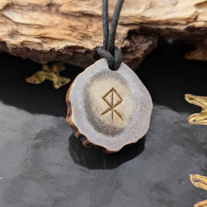 Helm of Awe & Bindrune Moose Antler Pendant, Hand-Carved Viking Amulet