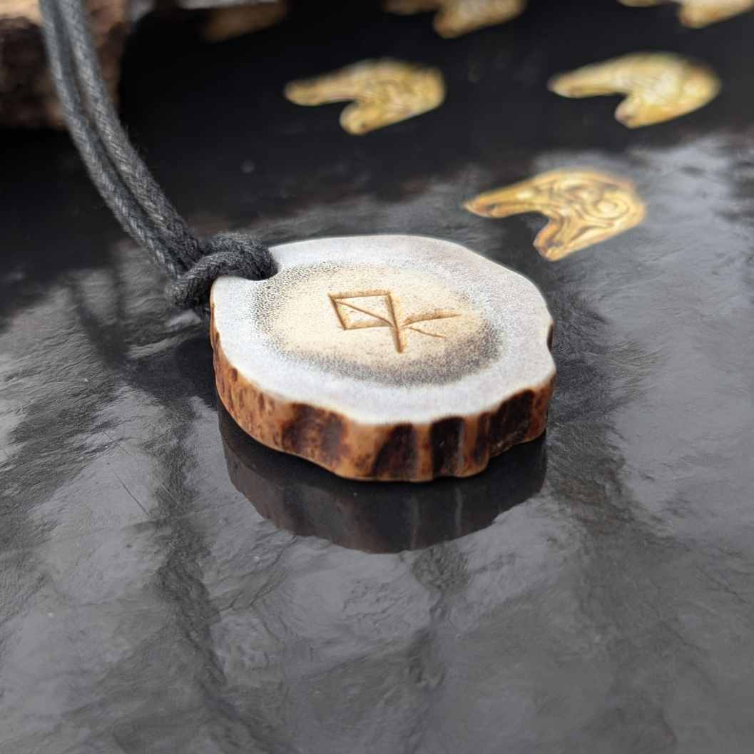 Helm of Awe & Bindrune Moose Antler Pendant, Hand-Carved Viking Amulet