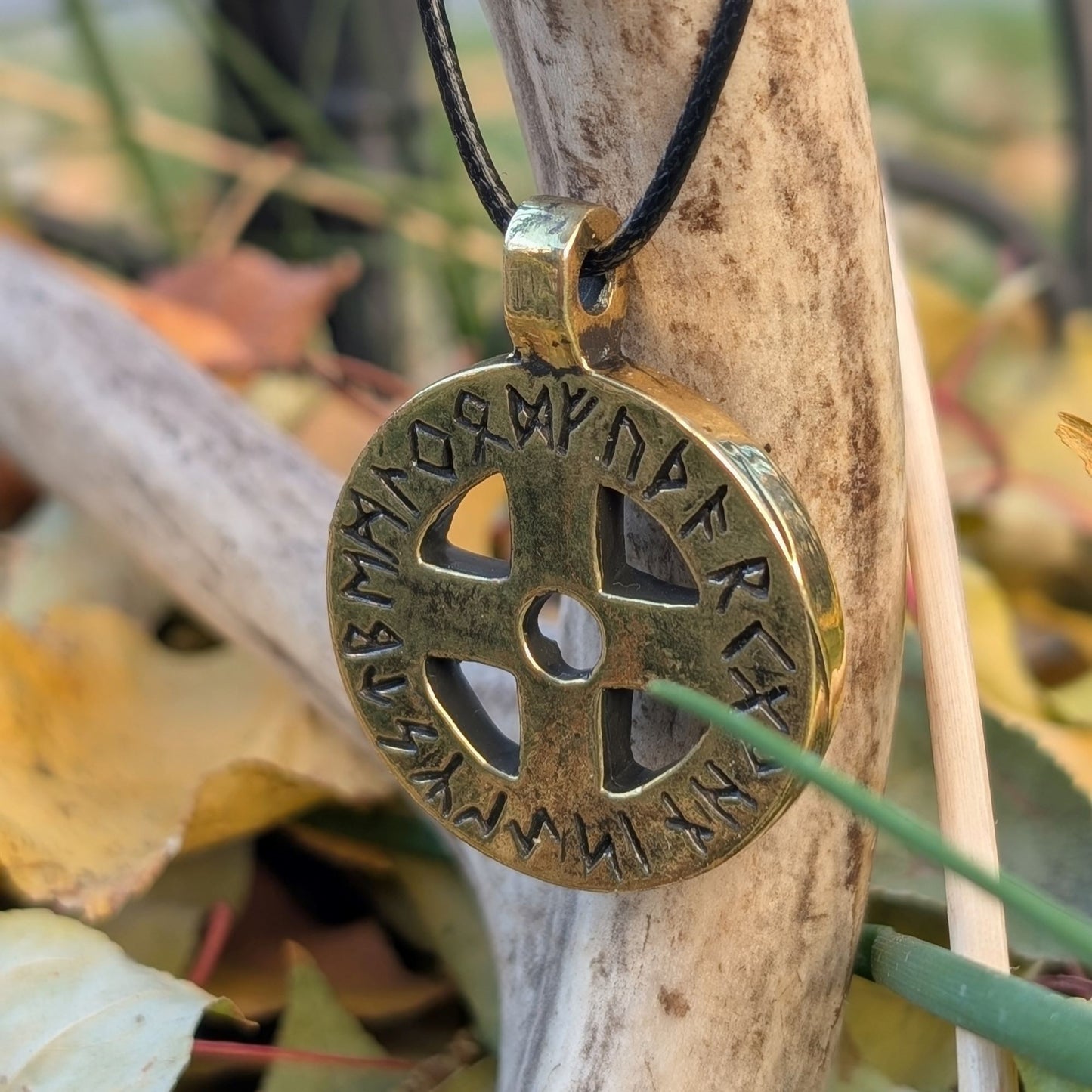 Viking Solar Amulet with Runic Alphabet – Hand-Forged Bronze or Pewter