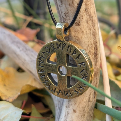 Viking Solar Amulet with Runic Alphabet – Hand-Forged Bronze or Pewter