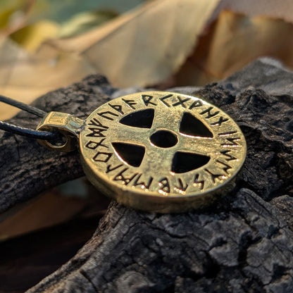 Viking Solar Amulet with Runic Alphabet – Hand-Forged Bronze or Pewter