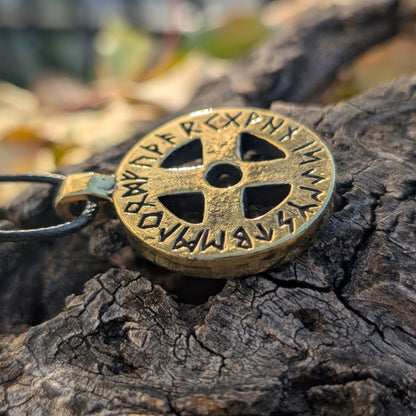 Viking Solar Amulet with Runic Alphabet – Hand-Forged Bronze or Pewter