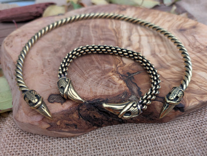 Hand-Woven Gotland Viking Bracelet – Six-Rod Oath Ring with Raven Heads