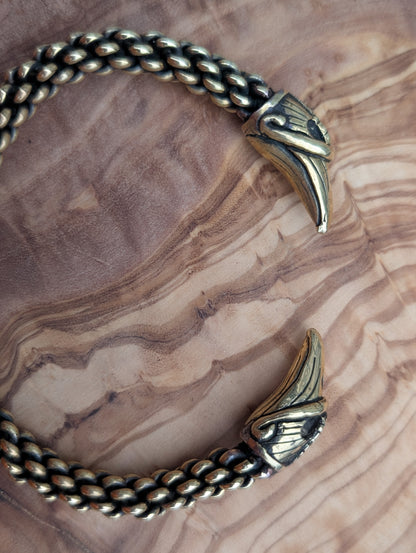 Hand-Woven Gotland Viking Bracelet – Six-Rod Oath Ring with Raven Heads