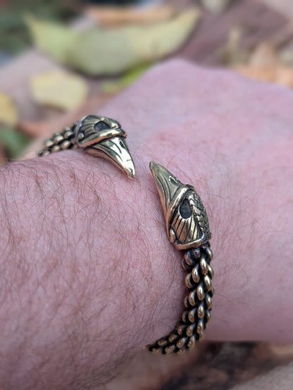 Hand-Woven Gotland Viking Bracelet – Six-Rod Oath Ring with Raven Heads