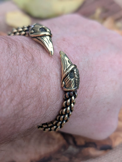 Hand-Woven Gotland Viking Bracelet – Six-Rod Oath Ring with Raven Heads