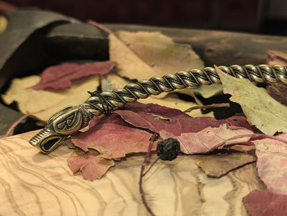 Gotland-Style Viking Torque with Dragon Head Terminals, Twisted Brass Neck Ring