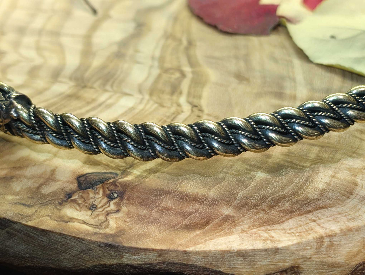 Gotland-Style Viking Torque with Wolf Head Terminals, Twisted Brass Neck Ring