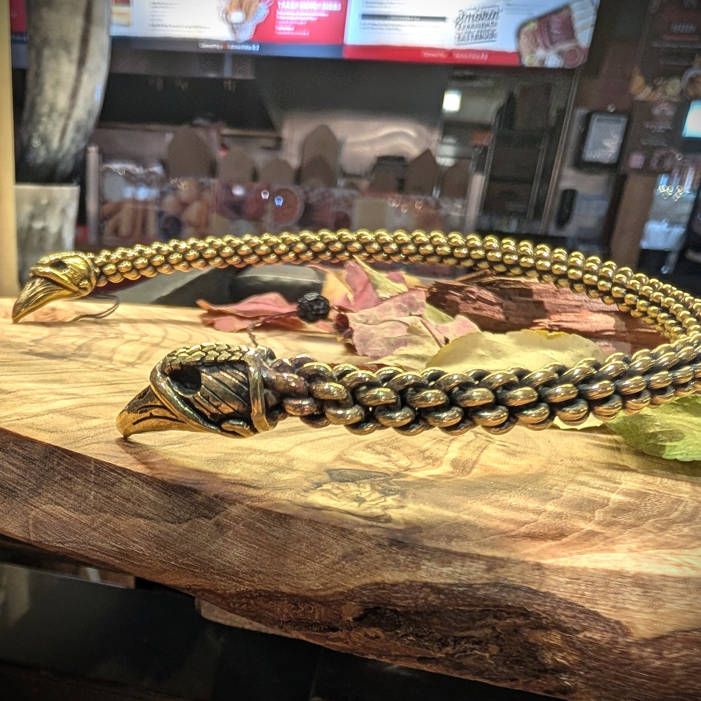 Six-Rod Viking Torque with Raven Head Terminals, Hand-Woven Brass Neck Ring