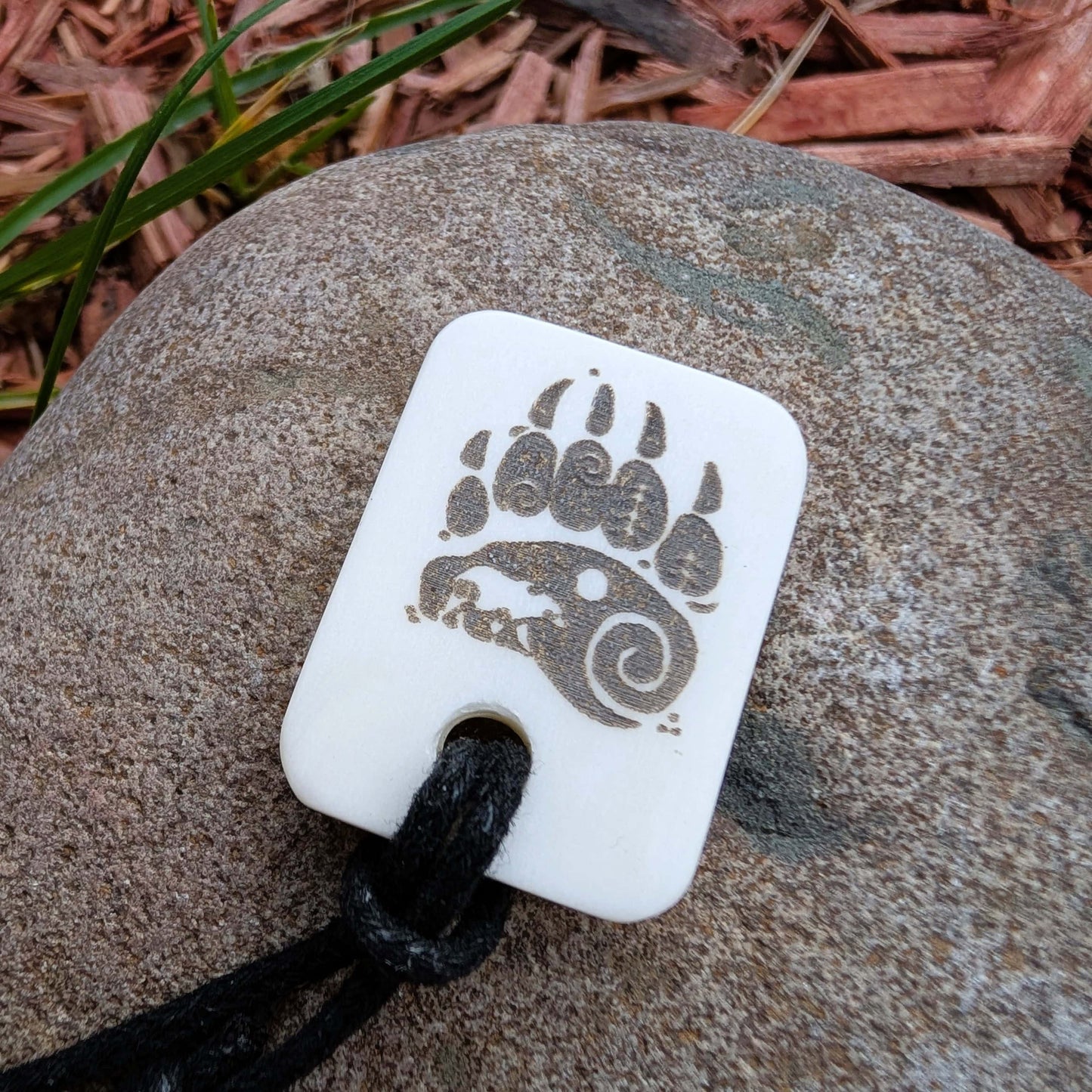 Handmade Bear Paw Pendant – Bone Necklace with Etched Design