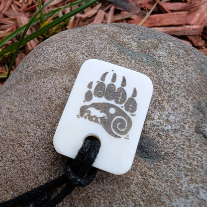 Handmade Bear Paw Pendant – Bone Necklace with Etched Design