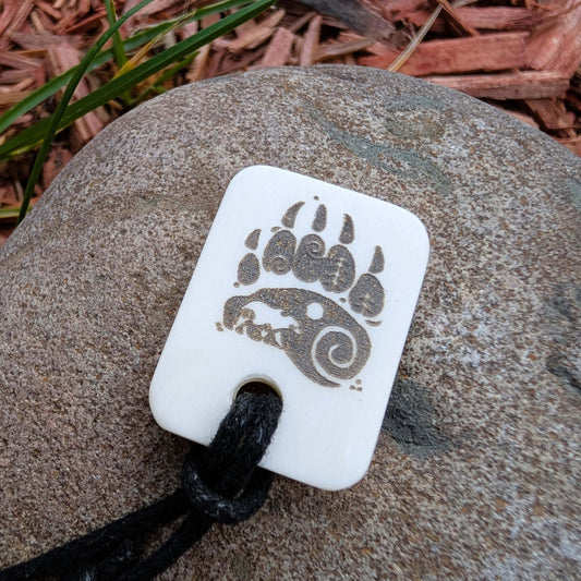 Handmade Bear Paw Pendant – Bone Necklace with Etched Design