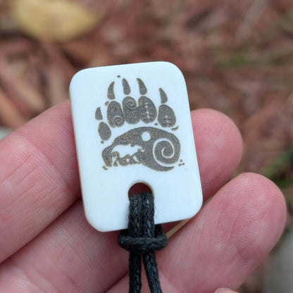 Handmade Bear Paw Pendant – Bone Necklace with Etched Design