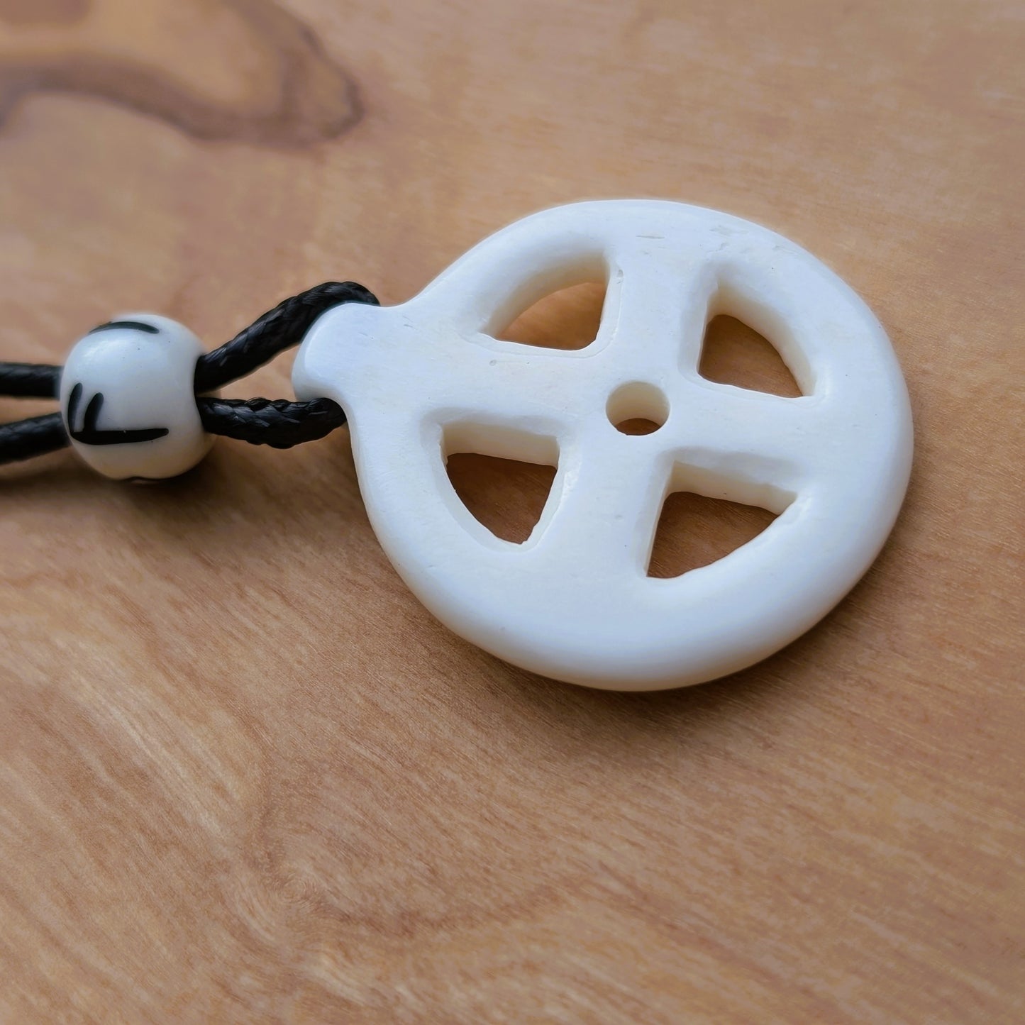 Hand-Carved Solar Amulet / Odin Cross with Runic bead – Natural Bone Pendant