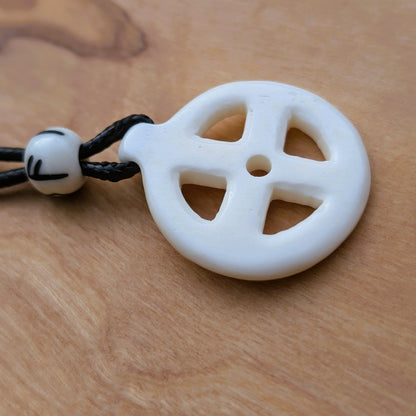 Hand-Carved Solar Amulet / Odin Cross with Runic bead – Natural Bone Pendant