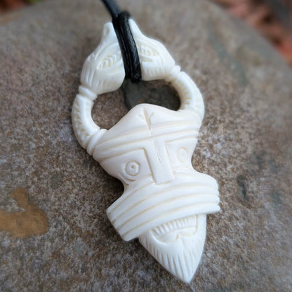 Odin in Ritual Helmet Pendant with Dragons – Viking Age Amulet in Bone