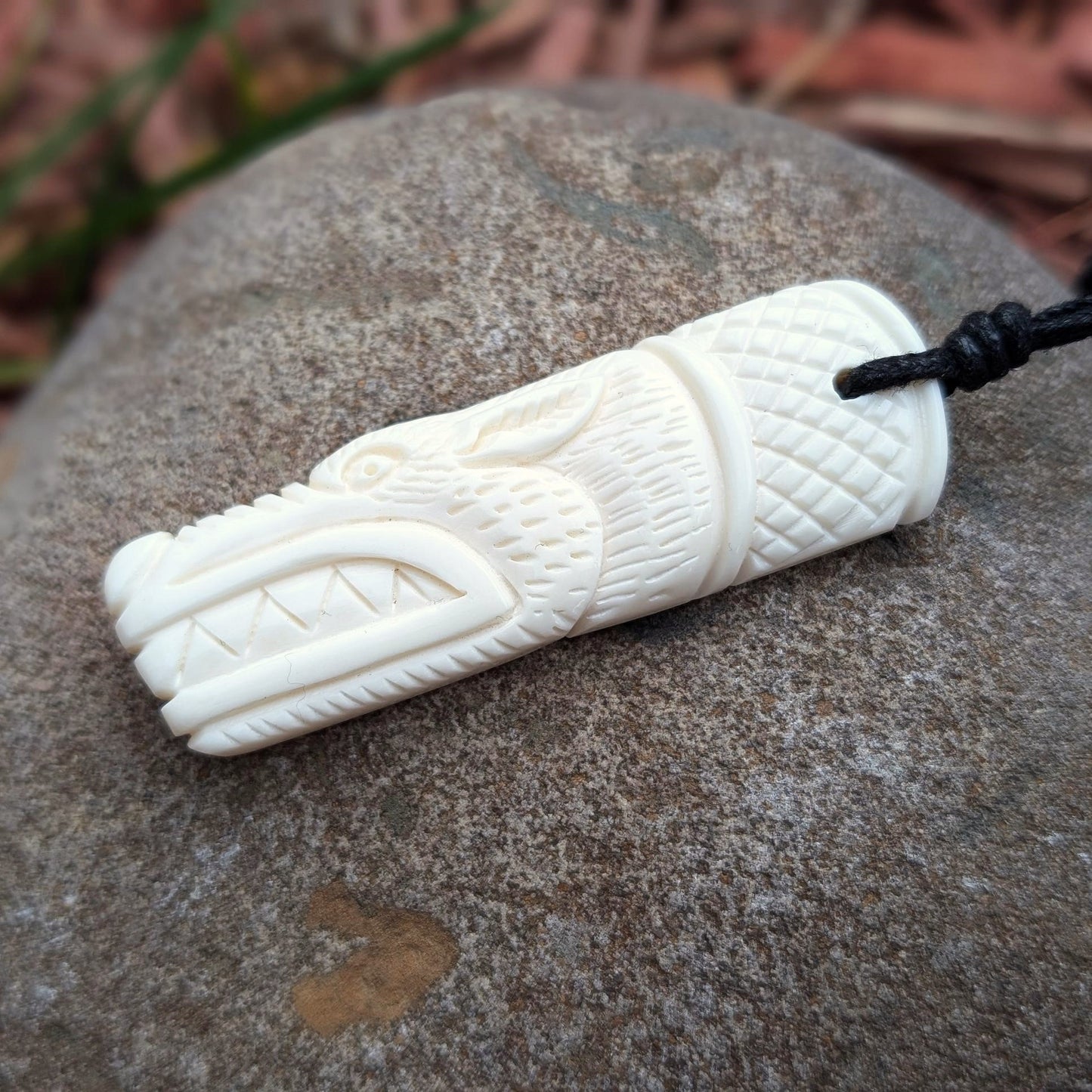 Norse Wolf Bone Pendant with Ansuz Rune, Hand-Carved Amulet