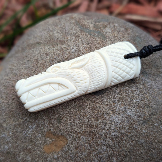 Norse Wolf Bone Pendant with Ansuz Rune, Hand-Carved Amulet
