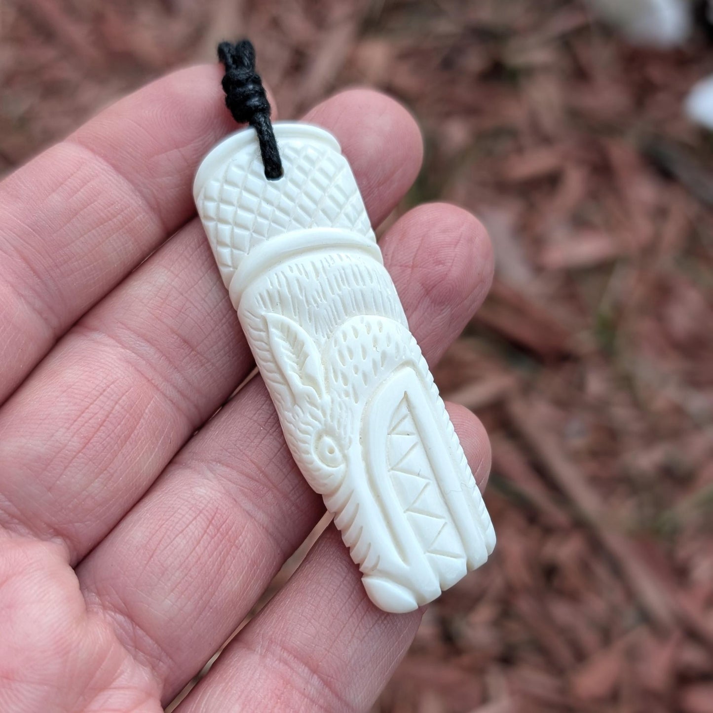 Norse Wolf Bone Pendant with Ansuz Rune, Hand-Carved Amulet
