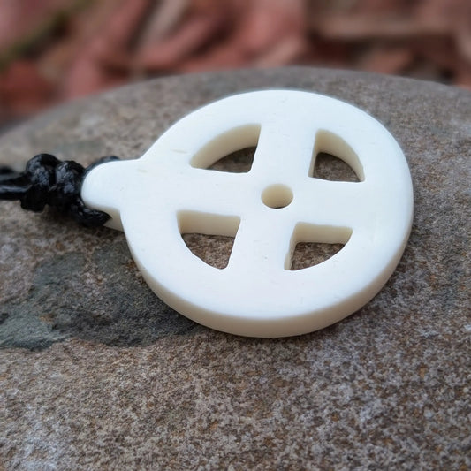 Minimalist Solar Cross Pendant – Hand-Carved Bone Odin Cross Amulet