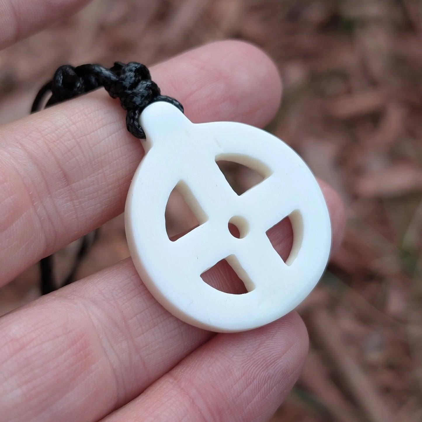 Minimalist Solar Cross Pendant – Hand-Carved Bone Odin Cross Amulet