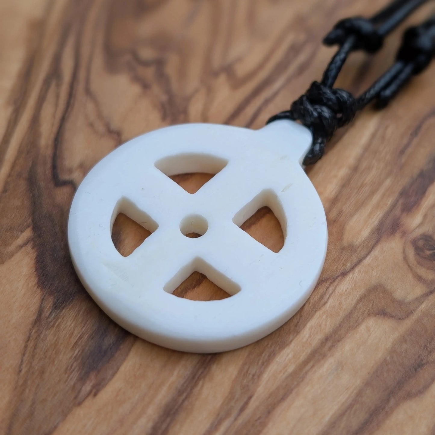 Minimalist Solar Cross Pendant – Hand-Carved Bone Odin Cross Amulet