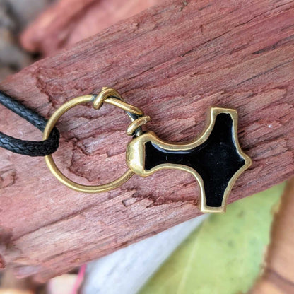 Mjölnir Pendant with Black Enamel and Ring Connector, Brass Thor’s Hammer