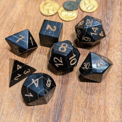 Hand-Carved Black Buffalo Horn DnD Dice Set with Leather Bag