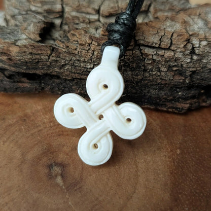 Celtic Knot Looped Square Pendant (Hannunvaakuna), Hand-Carved Bone or Horn Amulet
