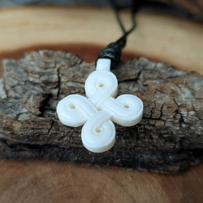 Celtic Knot Looped Square Pendant (Hannunvaakuna), Hand-Carved Bone or Horn Amulet