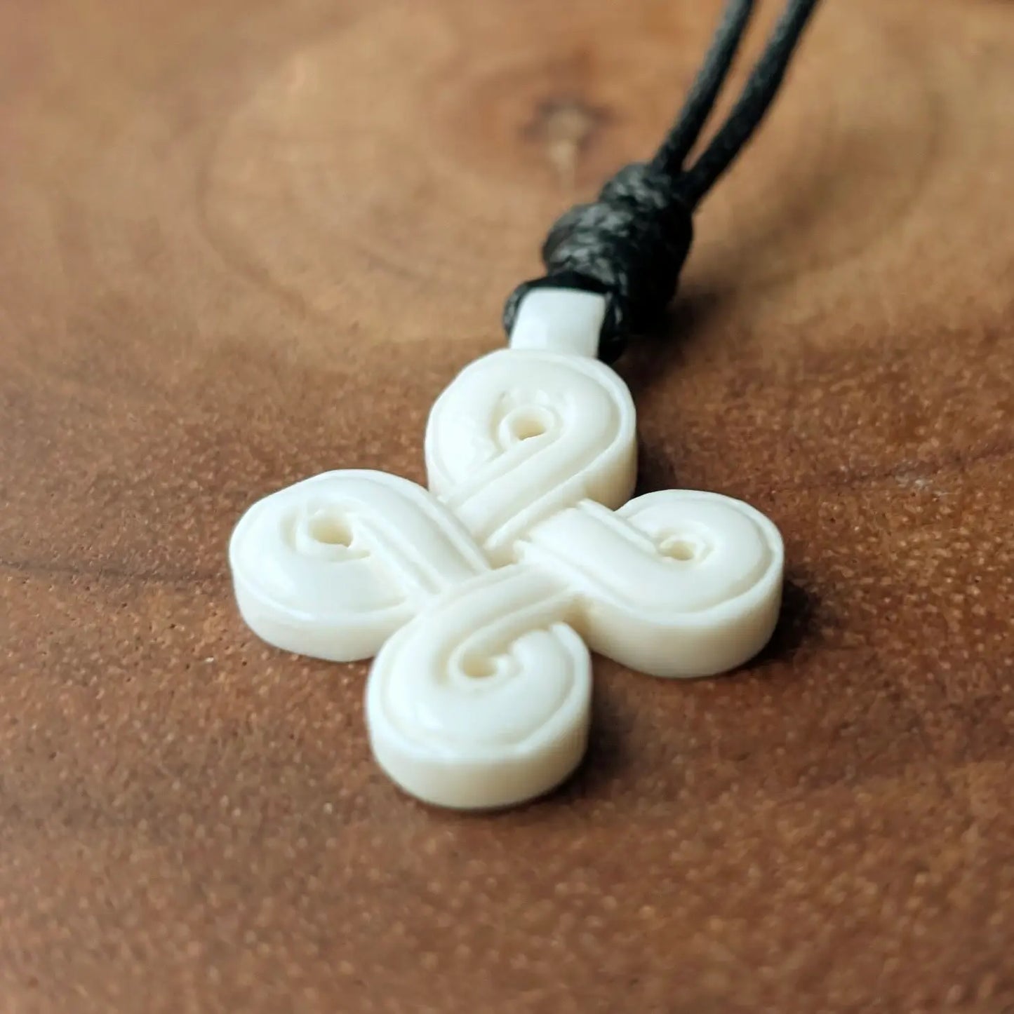Celtic Knot Looped Square Pendant (Hannunvaakuna), Hand-Carved Bone or Horn Amulet