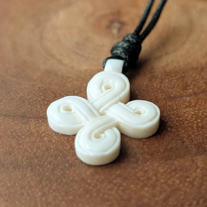 Celtic Knot Looped Square Pendant (Hannunvaakuna), Hand-Carved Bone or Horn Amulet
