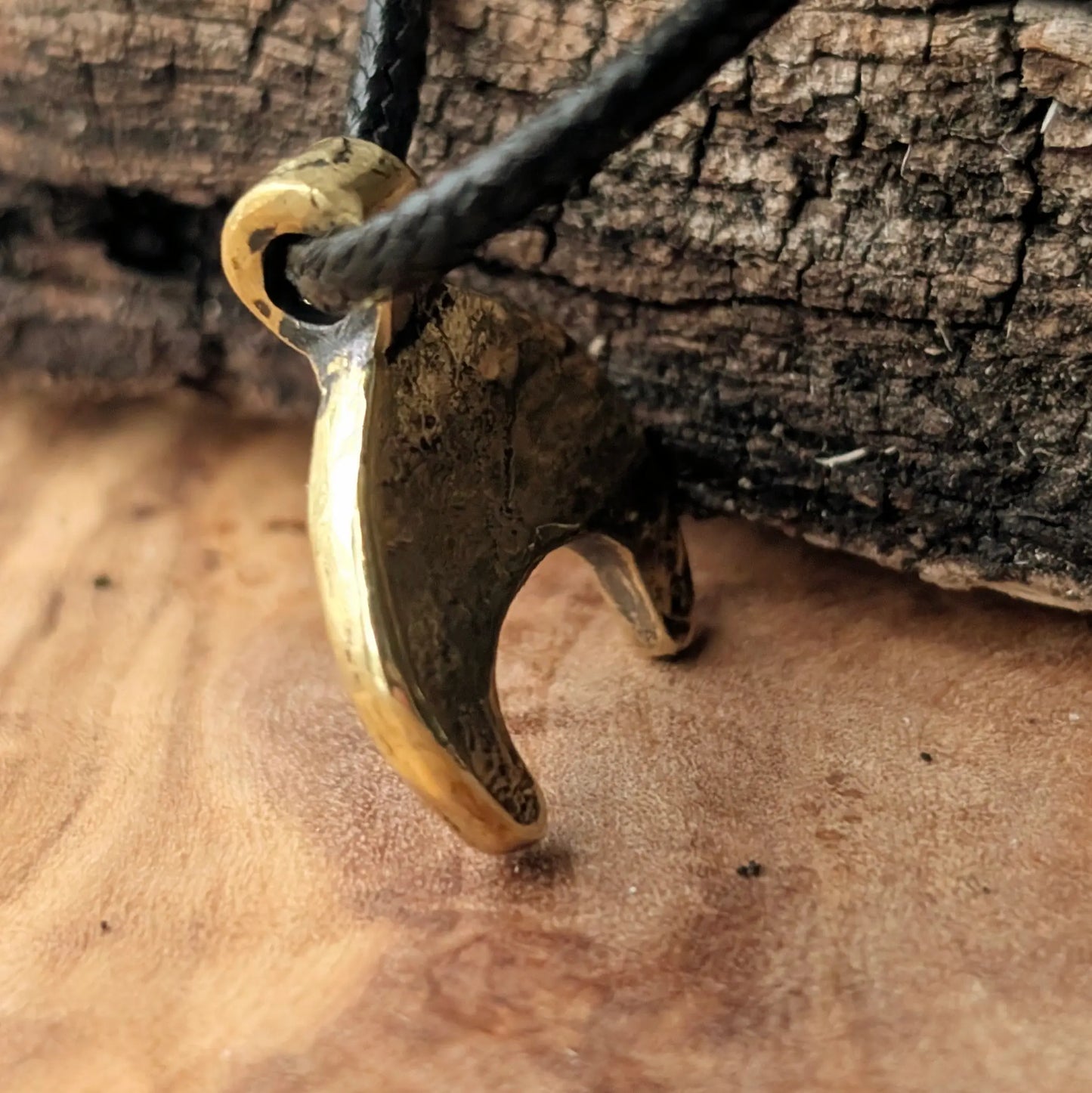 Viking–Slavic Lunula Pendant with Green Enamel – Brass Moon Amulet