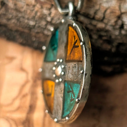 Viking Shield Pendant with Yellow-Green Enamel – Pewter Amulet