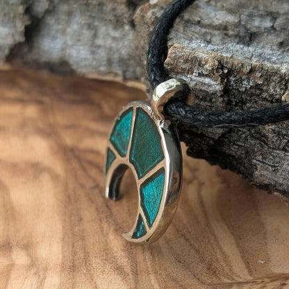 Viking / Slavic Lunula Pendant with Turquoise Enamel – Pewter