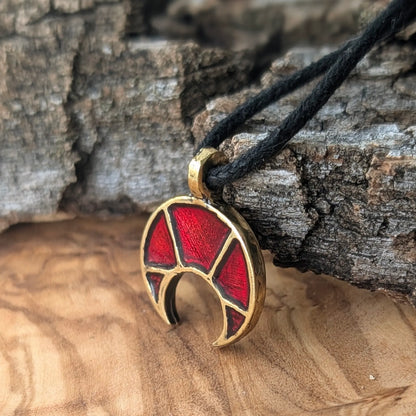 Viking / Slavic Lunula Pendant with Red Enamel – Brass