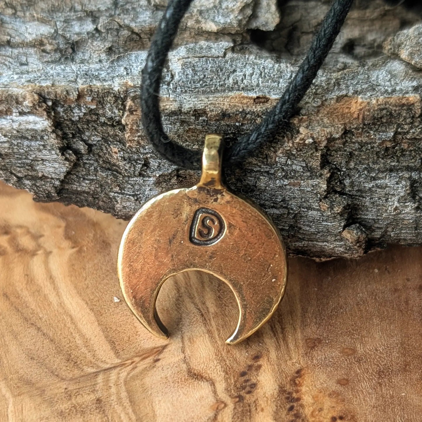 Viking / Slavic Lunula Pendant with Red & Yellow Enamel – Brass